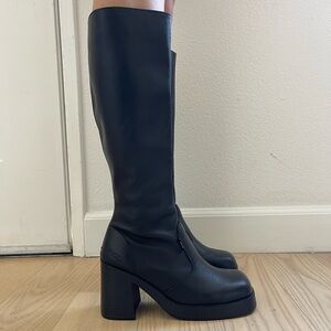 Tall Chunky Black Leather Boots